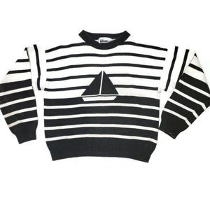 Idioms 100% cotton knit sailboat striped sweater size medium.